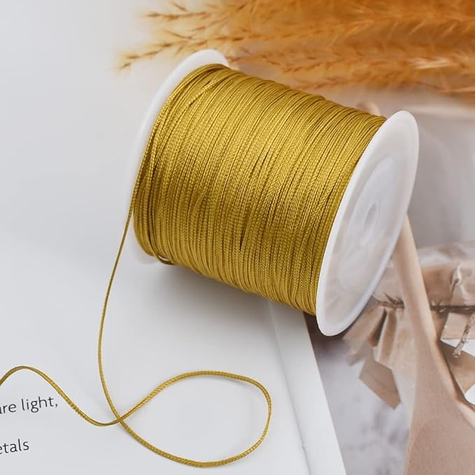 TONIFUL Nylon String Satin Cord for Necklace Bracelet Beading 1mm Gold | 100yd Non elastic durable non fading, for Jewelry Making Thread Rattail Macrame Trim Kumihimo Chinese Knot Craft Tags Hanging