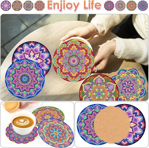 ijbnhd Mandala Diamond Painting Coasters Kit with Holder 4X4IN