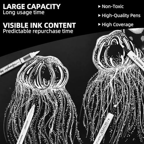GETHPEN White Pens Set, White Gel Pens, Dual-Tip Acrylic Paint Pen, 7 Pack