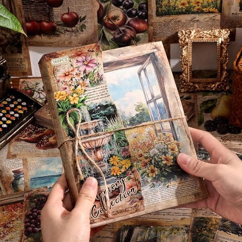 icceemee 160 Sheets Vintage Retro Scrapbook Paper, Junk Journaling Supplies Kit for Bullet Journals, Collage Art, Poster & Room Decor, Card Making, Gift Wrapping