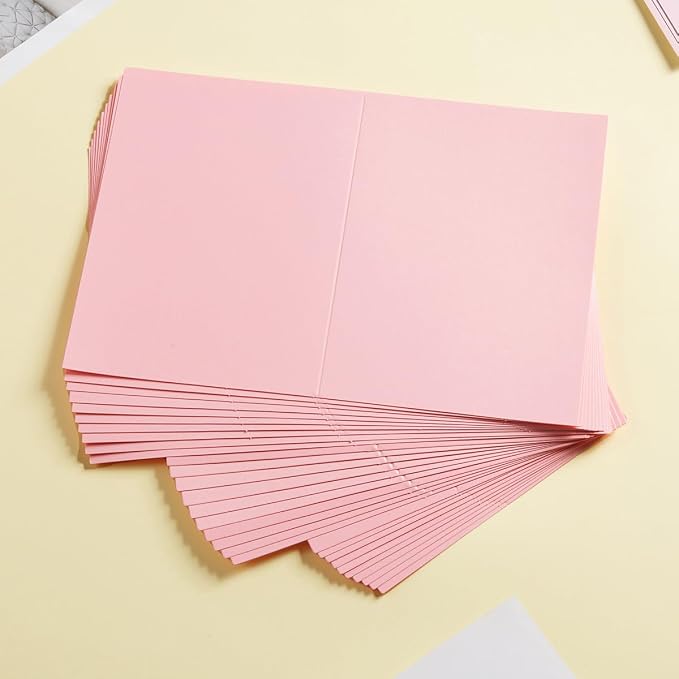 50 Pack Blank Folded Cardstock Cards, Pink, 4x6