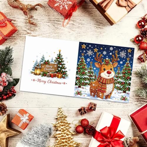 6Pcs Christmas Greeting Card DIY Diamond Art Painting Blessing Folding Card Kit for Adults Beginners with White Envelopes and Tools for Holiday Xmas Arts Crafts Gift-Christmas04