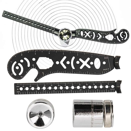 17mm Versatile Drawing Ruler Tool Kit, Iron Multifunctional Drawing Ruler, Innovative Magnetic Compass Rulers for Designers, Artists, Periodical Enthusiasts, Black