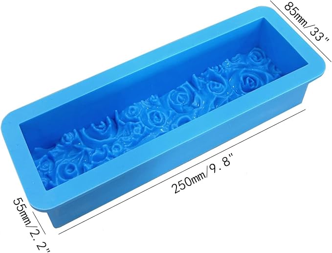 Rectangular Rose Soap Silicone Mold, Blue, 2 Pcs | Flexible,Flowers Craft Art,Candle Making,Homemade Soap Crafts