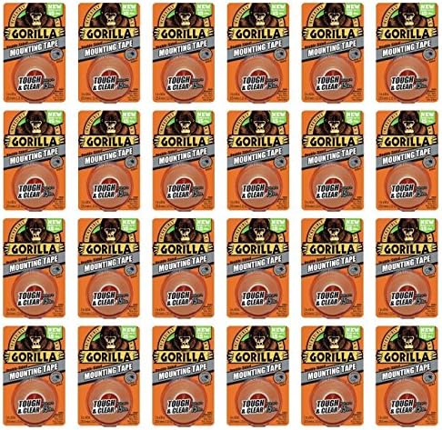 Gorilla Mounting Tape, Tough and Clear, Double-Sided, 1" x 60", Clear - 24 Pack