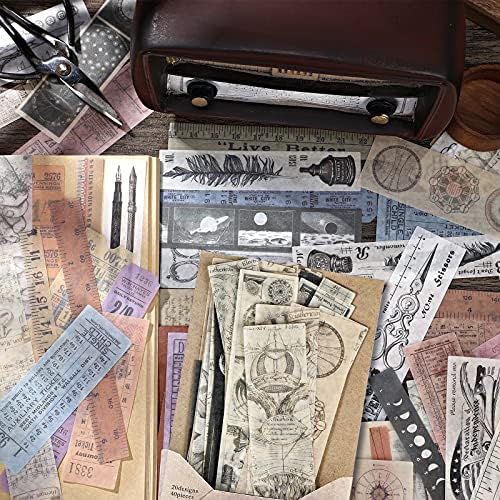 Tenare 120 Pcs Vintage Scrapbook Stickers Antique, Astronomy, Ruler, Time