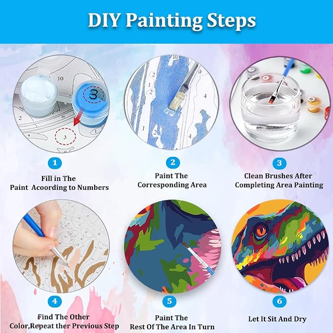 Artunion Colorful Dinosaur Paint by Numbers for Adults Beginner, Animal Paint by Number Kits, DIY Oil Painting Paint by Number Kits on Canvas Arts Craft for Home Wall Decor 16x20 Inch