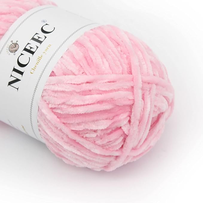 NICEEC 3 Skeins Soft Chenille Yarn 3 x85m (3X 93yds, 3X 50g)_Light Pink