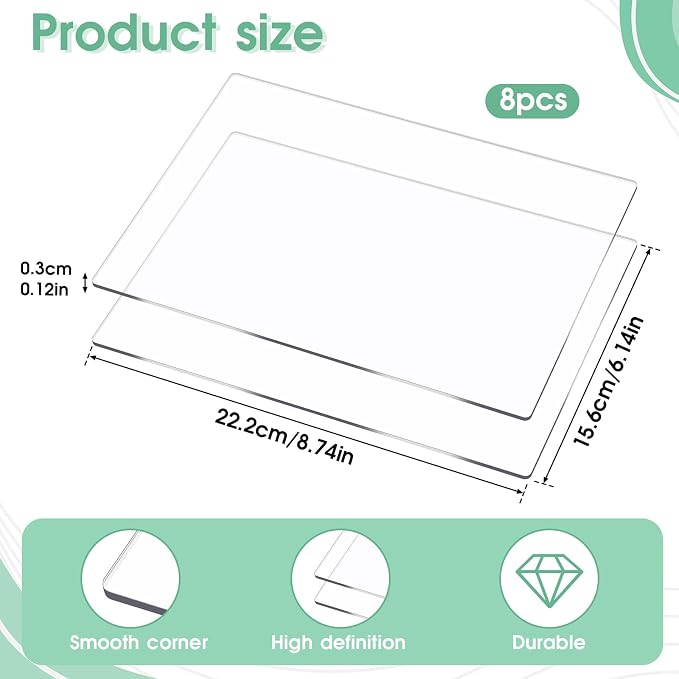 8 Packs Standard Cutting Pads Clear Acrylic Die Cutting Plates, Transparency Cutting Pads for Embossing Crafting, Standard Cutting Pads for Die Cutting Machine(8.7x6.1inches)