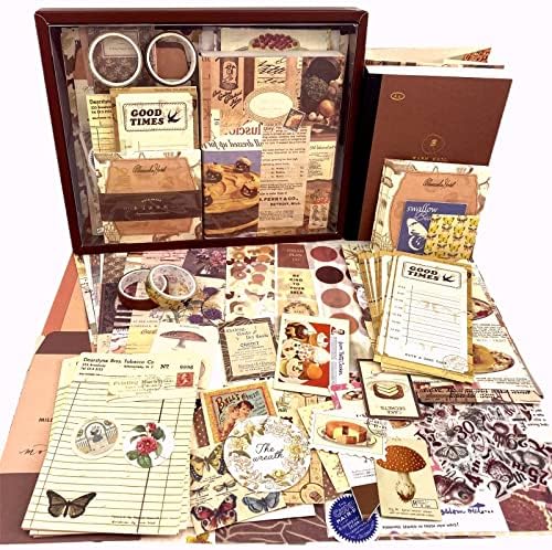 LCLAIDYDY 348 PCS Vintage Scrapbook Kit with A6 Grid Notebook, Bullet Junk Journals, DIY Gift Aesthetic Journaling Supplies for Teen Girl Women