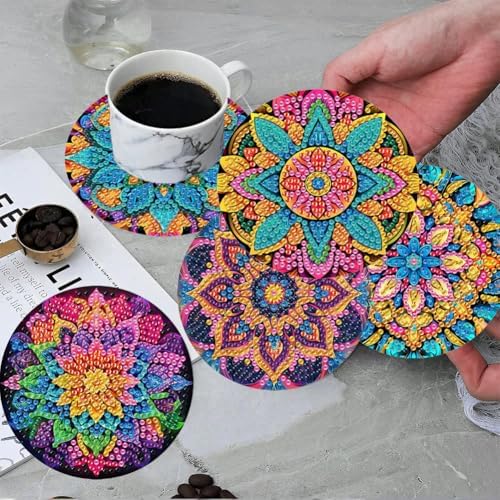ijbnhd 8 Pcs Mandala Diamond Art Coasters Kits for Adults