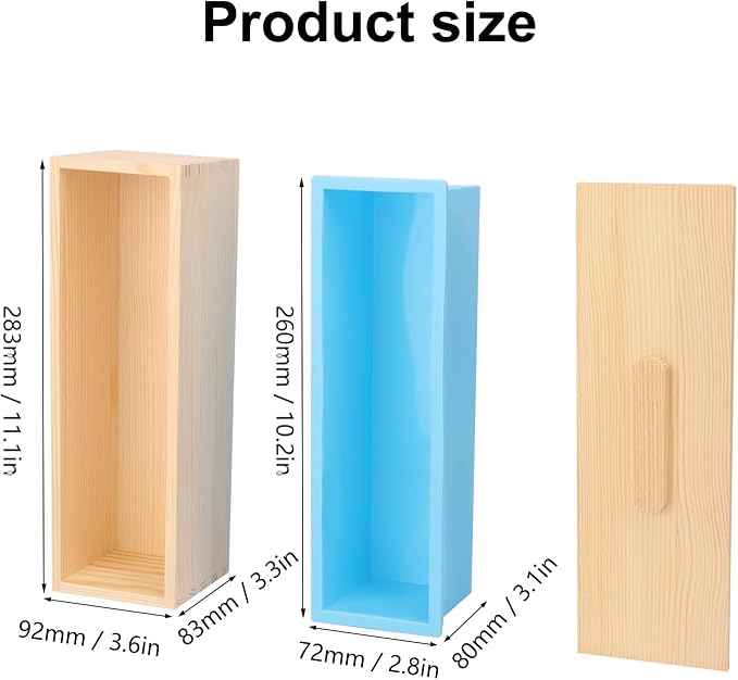 6 Packs Artisan Soap Loaf Wood Box for Soap Making, Blue 42 oz Premium Silicone Loaf Soap moldss with Wooden Box and Lid - Ideal for Large Size Homemade Soaps, Flexible and Heat Resistant