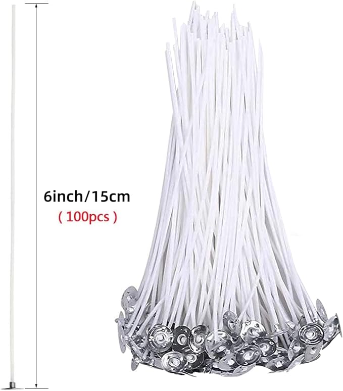 Candle Wicks 100% Natural Cotton, Braid Candle Wick Pre Waxed Non-Smoke Braided Wicks Beeswax Candles Wicks for Candle Making DIY Easter Candle Decor 6inch (15cm)