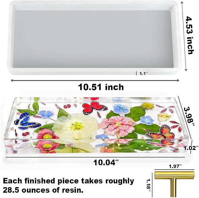 RESINWORLD 1'' Deep Tray Mold, Small Flat Tray Silicone Mold with Handles
