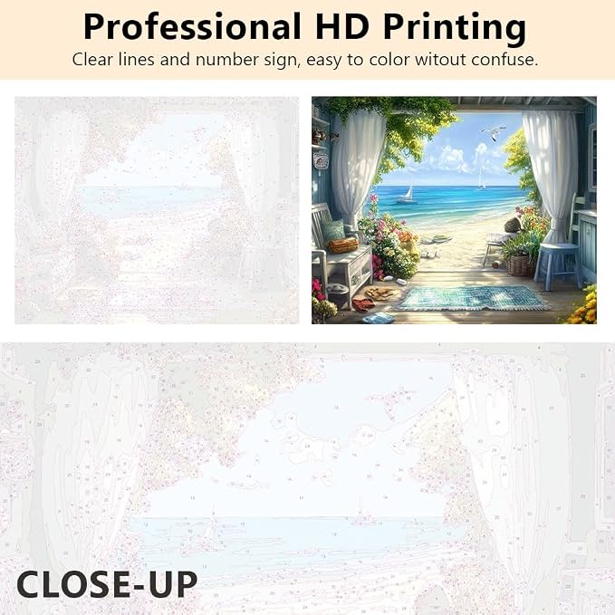 TUMOVO Paint by Numbers Kit, Cozy Seaside Cottage Ocean View Canvas