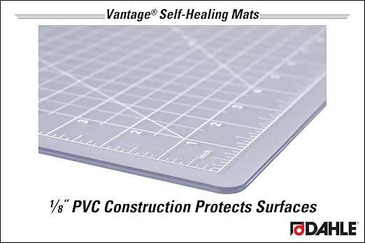Dahle Vantage 10682 See-Through Premium Self-Healing Cutting Mat, 18"x24", 1/2" Grid, 5 Layers for Max Healing, Perfect for Crafts & Sewing, Clear