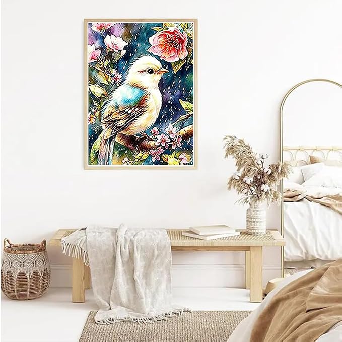 YUXUANKANG Diamond Painting Kit, Bird with Cherry Blossoms, 12x16 Inch, Multicolor Resin, DIY Craft for Adults
