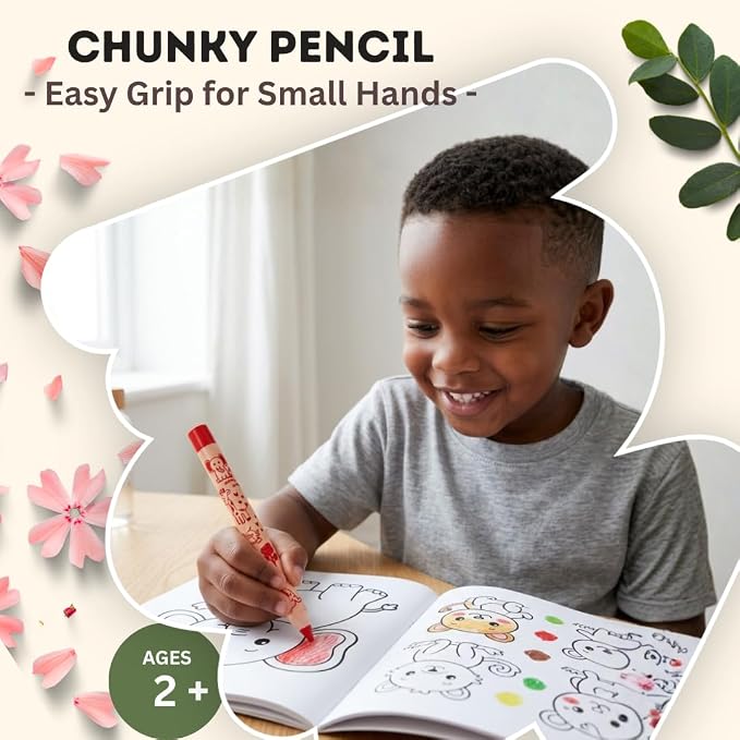 Sparkbright Club Jumbo Colored Pencils for Toddlers Ages 2-4 - 3-in-1 Wooden Pencil, Crayon & Watercolor | 12 Non-Toxic Colors, Break-Resistant 8mm Core, Easy-Grip for Kids & Preschool, Pre-Sharpened
