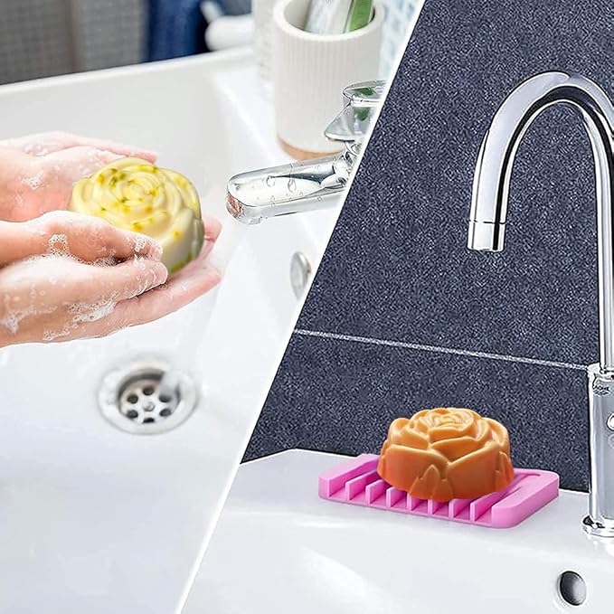 BAKER DEPOT Silicone Mold for Handmade Soap Cake Jelly Pudding Chocolate 6 Cavity Rose Flower Design, Set of 2 Pink