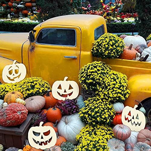 Queekay 6 Pcs Wooden Pumpkin Cutouts Unfinished Halloween Craft Blank