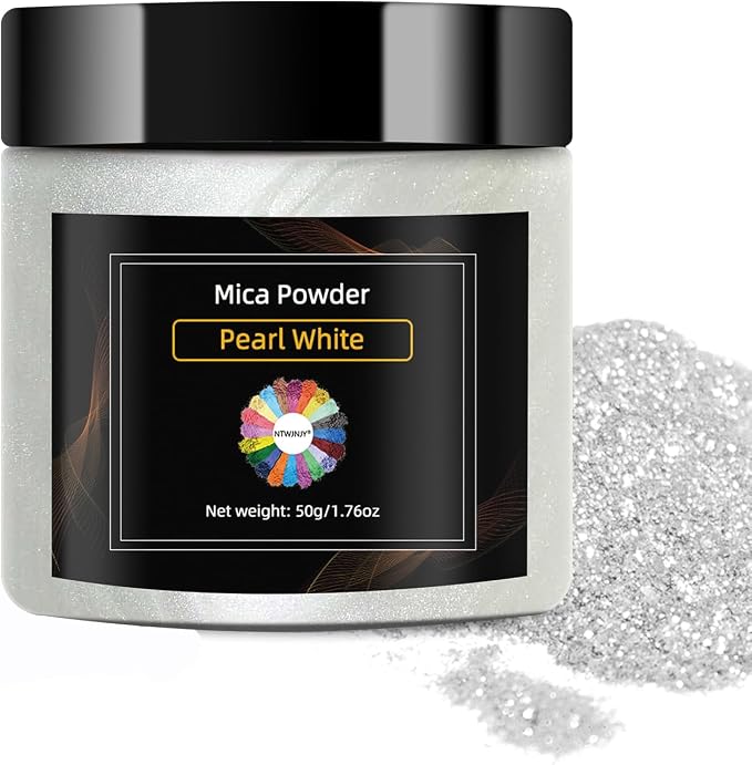 NTWJNJY Pearl White Mica Powder, Natural Shimmer Mica Powder | for Epoxy Resin/Candle/Soap/Lip Gloss/Slime/Bath Bombs/Quicksand/Car paint pigments.Candle Dye,Soap Making Dye(50g/1.7oz)