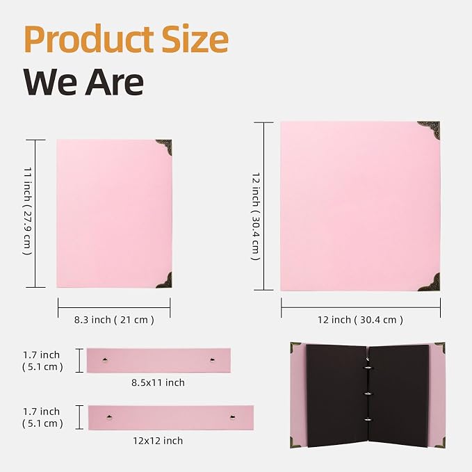 Vienrose DIY Scrapbook Photo Album Kit,8.5x11 Inch,60 Pages,Pink | 30 Sheets,Hardcover,3-Ring Removable Black Paper,Pens,Tapes,Stickers,Gift for Lover Friends Kids Wedding Valentine's