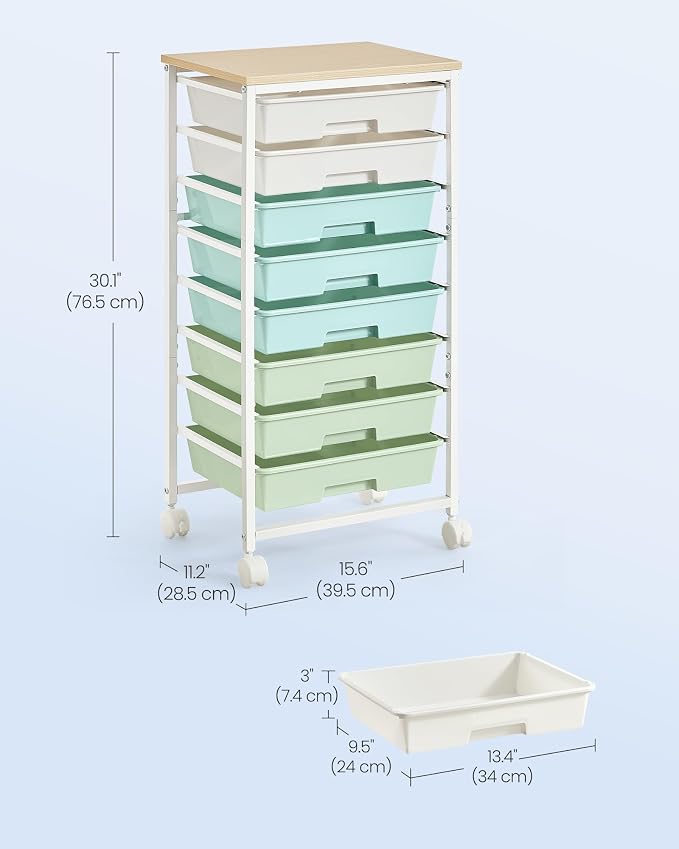 VASAGLE Rolling Cart with Drawers, Craft Organizers and Storage