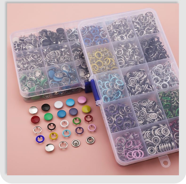 Minestylish 200 Sets Metal Snaps Buttons with Fastener Pliers Press Tool Kit Perfect for DIY Crafts Clothes Hats and Sewing, Snap Button Fasteners Kit for Clothing(Colorful / 800 PCS)