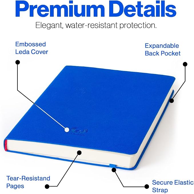 Leda Art Lay-Flat Sketchbook for Drawing, Artist A5, 160 Pages, Blue | Smooth cream paper takes pencil, ink, charcoal, light watercolor,thread-sewn binding,elastic strap,back pocket (5.8 x 8.3 in)