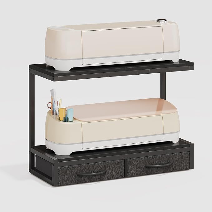 VENNQD Stand Compatible with Cricut Maker and Cricut Explore Air Series Stand Legs for 2 Cricut Machines Fully Open 2 Tier Desktop Craft Accessories Storage Organizer (Black)