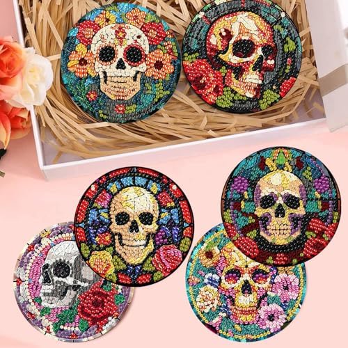 Diamond Art Coasters Kit, 8 Pieces Skull Diamond Painting Coasters Kit