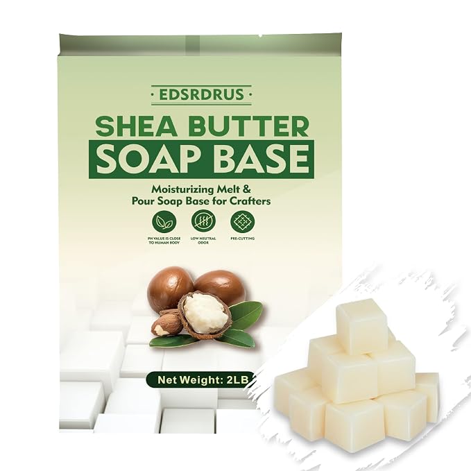 EDSRDRUS 2LB Shea Butter Soap Base Pre-Cut Moisturizing Natural Base Melt and Pour DIY Handmade for Crafting Soap Making