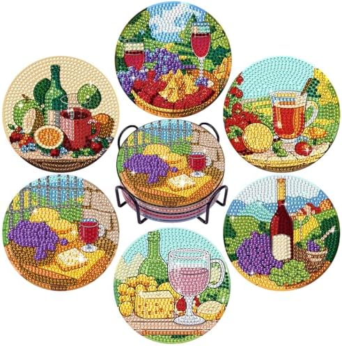 Leatrice 6 Pcs Diamond Art Coasters Small Diamond Painting Kits for Adults