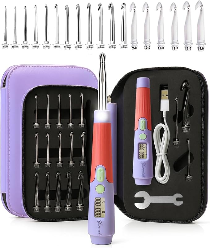Yarniss 18 Size Digital Counting & Lighted Crochet Hooks Set 2.0mm-14.0mm