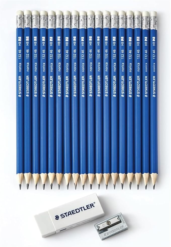STAEDTLER Norica #2 HB Wood-Cased Pencil Set, 12 Pack, 216 Graphite Pencils | Pre-Sharpened, 12 sharpeners, 12 erasers, Break-Resistant Lead
