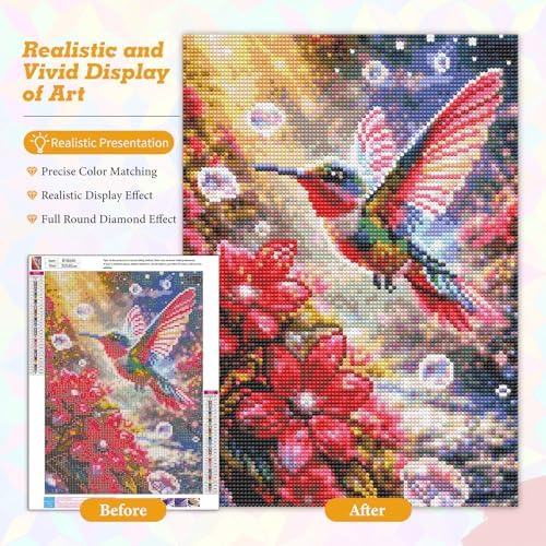 Hummingbird Diamond Art Kits for Adults Beginners 12x16 in, DIY Craft Gift