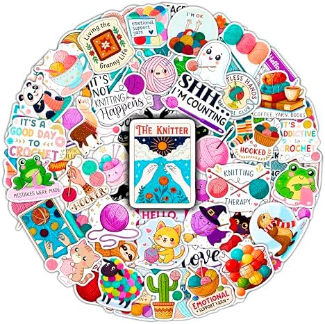 100Pcs Crochet Stickers for Water Bottle, Laptop - Knitting Stickers Vinyl Waterproof - Crochet Gifts for Crocheters - Gift for Women & Men