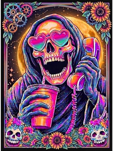 Halloween Diamond Art Kits for Adults, Trippy Gothic Skull Diamond Painting