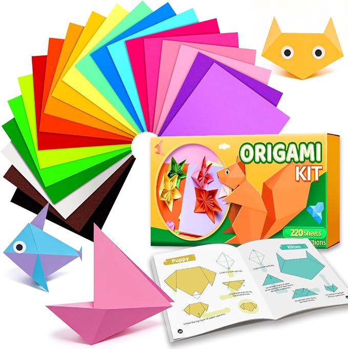 EPPINGWIN 220 Sheets Origami Paper, 20 Colors Colored Paper, 6"×6" Square Paper, Origami Kit with Craft Guide