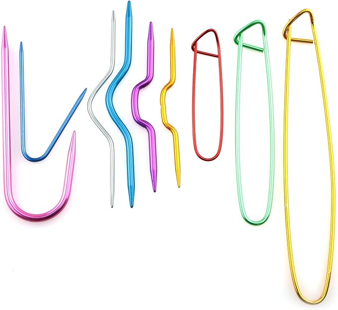 Tegg Knitting Accessories 9PCS Aluminum Cranked Cable Needles U-Cable Stitch Holders Yarn Stitch Holders for Knitting Crochet Projects
