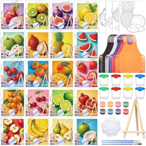 Sherr 140 Pcs 20 Set Pre Drawn Canvas Painting Kit, Fruit