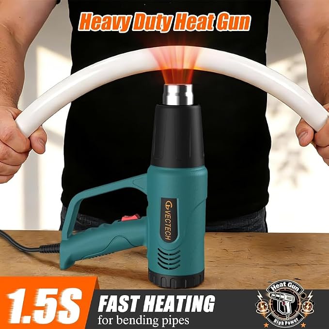 Heavy Duty Heat Gun Kit with Carrying Case, 10FT Long Power Cord, 4 Nozzles, Paint Scraper & Heat Shrink Tubing, Dual Temp Settings, Professional Hot Air Gun for Paint Removal, DIY, PVC