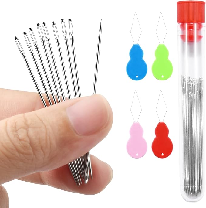 30pcs 2" Big Eye Needles for Hand Sewing Crafts, Hand Embroidery Needle Threader for Leather Cross Stitch Needle Darning Tapestry Quilting Needlepoint Needles Sewing Supplies Accessories