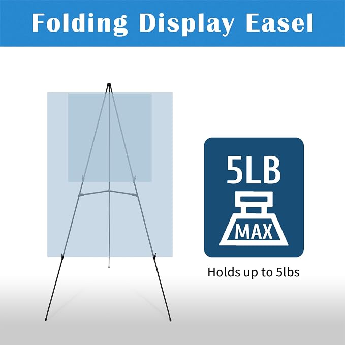 Falling in Art 3 Pack 63" Display Easel Stand, Holds 5 lbs | Instant Adjustable Poster Easel, Easy Folding Portable Tripod Stand for Signs, Posters, Wedding
