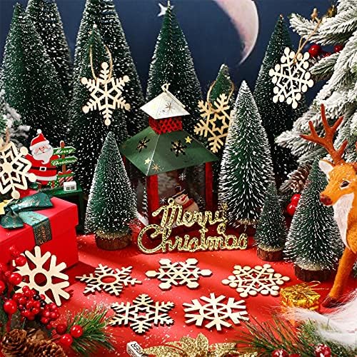 Blulu 100 Pcs Christmas Wooden Snowflakes Crafts, Natural, 4 in