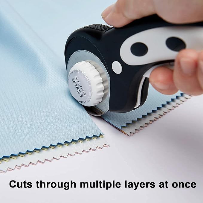 45mm Rotary Cutter with 7pcs Replacement Blades, Ergonomic Handle Rolling Cutter with Safety Lock for Fabric, Leather, paper, Crafting, sewing, Quilting, Perfect for Left & Right Hand(Black)