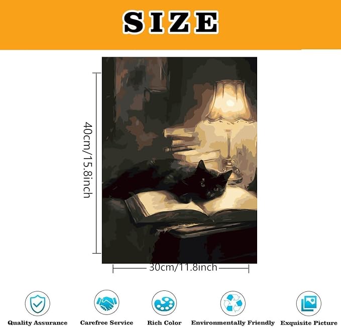 Black Cat Paint by Numbers Kit for Adults Framed Canvas, Frameworkless