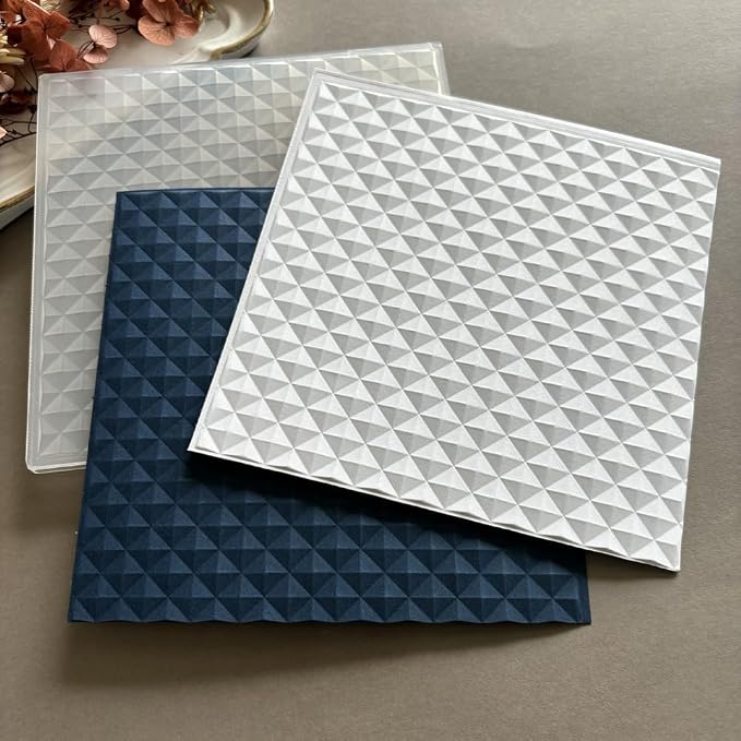 3D Embossing Folder Triangle Pyramid Geometric, Diamond Ridge Textured Plastic Stencil for DIY Scrapbooking Card Making Paper Crafts
