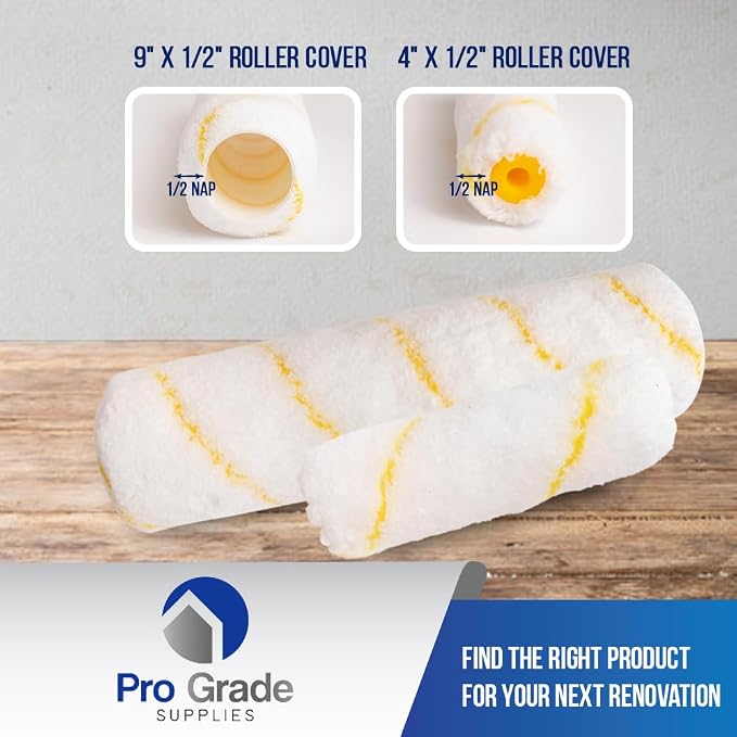Pro Grade Paint Roller Kit, Paint Brushes, 4" & 9" Roller Covers for Walls | 10-piece set includes 2 frames & tray | Interior & exterior | Ceilings & trim | Smooth to semi-rough surfaces
