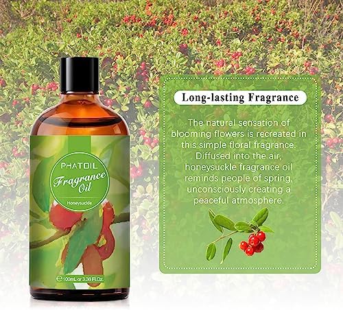 PHATOIL 3.38FL.OZ Honeysuckle Fragrance Oils for Aromatherapy, Essential Oils for Diffusers for Home, Perfect for Diffuser, DIY Candle and Soap Making, DIY Scented Products - 100ml | Long Lasting Scented Oils For Humidifier, Air Freshener, DIY Soap Can...